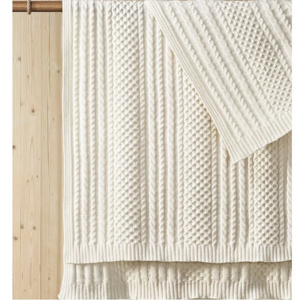 Off White Cable Knit Throw Blanket